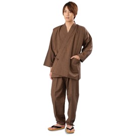 Ai Ai Samue Clothes, Honkurume Weave, Plain Tsurugi, Made in Japan (6 Colors Available), Braun, LL