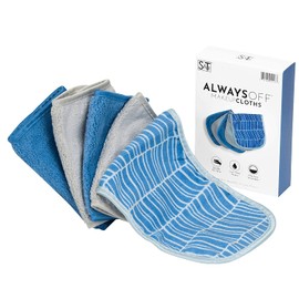 S&T INC. Always Off Reusable Makeup Remover cloths, 6” X 12”, Solid and Print, 5 Pack