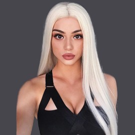 AFBeauty Platinum Blonde Wigs Realistic White Lace Front Wig for Women Straight Synthetic Lace Front Wig Long Glueless Real Hair 22Inch Natural-Looking Wigs for Everyday Wear and Special Occasions