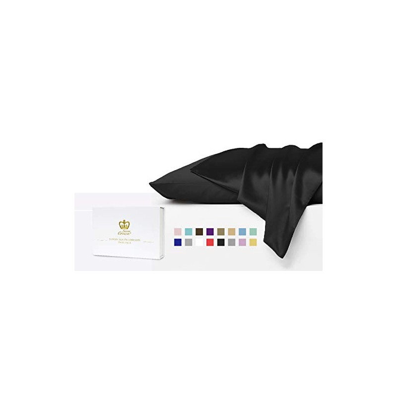 Luxor Crown Set of 2 Mulberry Silk Standard Pillowcases (Black)