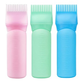 Cosywell - Paquete de 3 botellas aplicadoras de peine de raíz de 6 onzas, cepillos aplicadores de tinte para el cabello, color de peine de raíz con escala graduada (rosa azul verde)