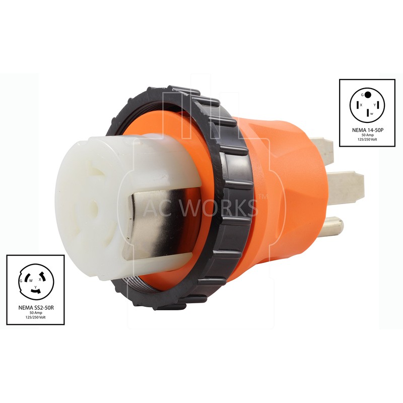 AC WORKS - Adaptador desmontable de 50 Amp RV Marine,