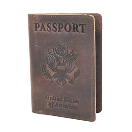 RFID Blocking Passport Holder Travel Wallet - Genuine Crazy Horse Leather for Men(Coffee)