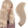 RUNATURE Weft Hair Extensions Real Human Hair Blonde Highlight Golden