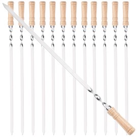 23.5-Inch Long Twist Flat BBQ Skewers, HONSHEN 7/16 Inch Heavy Duty Stainless Steel Wide Blade with hardwood Handle barbecue skewers for Grilling Meat,Chicken,Beef-Set of 12 (23.5 Inch)
