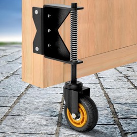 Lygoeege 4Inch Gate Wheel, 260lbs Capacity, Spring-Loaded Absorbing Solid Rubber Tire for Wooden/Fence Gate, with Screws & Screwdriver (1, Black, Right)