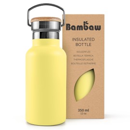 Bambaw Thermo Water Bottle 12 oz, Yellow Water Bottle, Insulated Water Bottle with Handle, Stainless Steel Water Bottle for School, BPA Free Water Bottle Screw Top, Metal Water Bottle – Yellow Beam