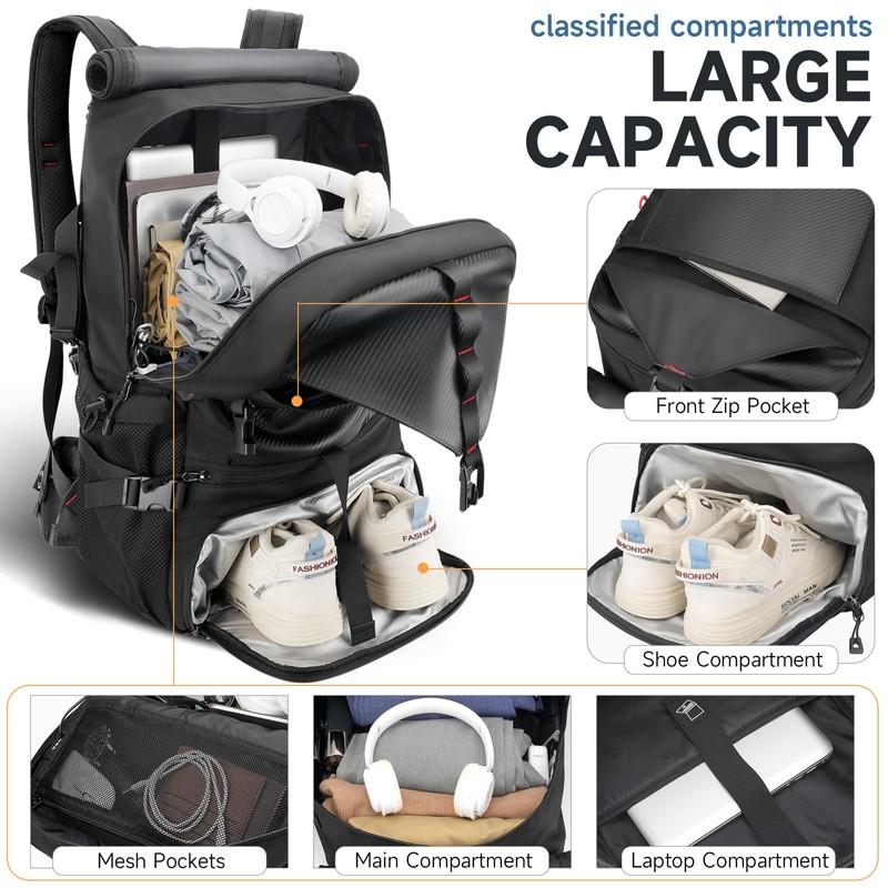 60L Large Travel Backpack for Men, 17 Inch Laptop Backpack