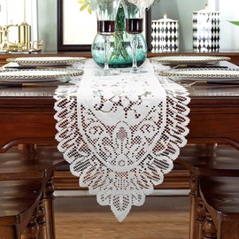 Christmas Table Runner, Lace Table Runner White Christmas Runner for Table Crochet Lace Table Runner Floral Lace Runner Dresser Scarf Rectangular Lace Doilies for Wedding Party Home Dining Table Decor