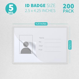 Binditek 200 Pack 5mil Thermal Laminating Pouches, 2.5 x 4.25 Inches Laminating Sheets, ID Badge Without Clip, No Holes, Ultra Clear, HeatSeal, Glossy, for Students and Coworkers