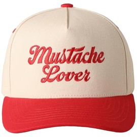 MIRMARU Two-Tone Vintage Canvas Trucker Hats for Men & Women, Adjustable Size Baseball Caps with Trendy Embroidered Design (US, Alpha, One Size, Mustache Lover, Red)