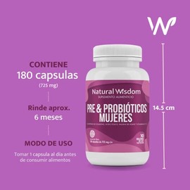 Pre & Probioticos Mujeres 10 Billones UFC + Prebioticos Hidratación Salud de la Piel Salud Digestiva | 180 Capsulas | Vitaminas Complejo B Colágeno | 