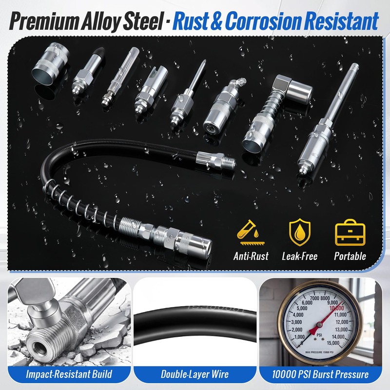 Dreyoo 9 PCS Grease Gun Couplers,Grease Gun Tip Quick Connect