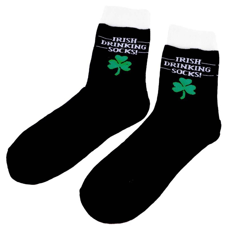 Black Irish Drinking Socks With Green Shamrock