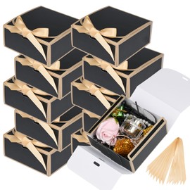 WLUSEAXI 12Pack Small Gift Boxes with Lids, 4.5''x4.5''x2'' Small Boxes for Gifts with Ribbons, Black Gift Boxes for Present, Birthday, Valentine's Day, Mother's Day, Holiday