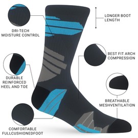 MAKABO Men's Cushioned Athletic Socks 3-Pack, Cushioned Crew Socks with Arch Compression for Sports, 9-12