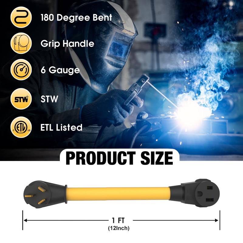 NEMA 10-50P to 6-50R Heavy-Duty Welding Plug 250V Adapter Range