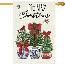 Christmas House Flag 28x40 Inch Large Winter Pine Trees Farmhouse
