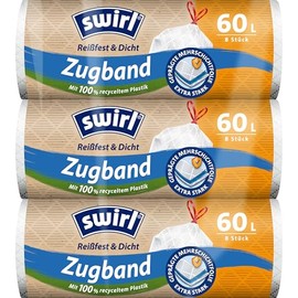 Swirl Sacchetti per la spazzatura antistrappo e a tenuta stagna, 60 l, confezione da 3 pezzi con 24 sacchetti, extra resistenti, antigoccia