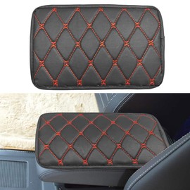 LHDOS Car Center Console Cover, PU Leather Car Armrest Box Pad, Waterproof Car Armrest Cover Protector, Universal Car Interior Decoration Accessories for Most Cars, Trucks, SUVs (Black/Red)