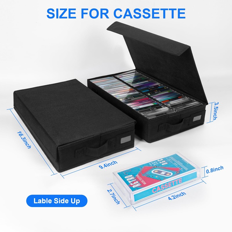 BOATISLE Cassette Tape Storage Box with Handles and Lid –