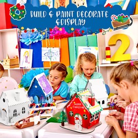 Thyle 9 Sets DIY Christmas Village Sets Decorate Christmas Craft Kit Cardboard Village House Cardboard Coloring House for Kids Gingerbread House Decorations for Winter Xmas Party(Elegant Style)