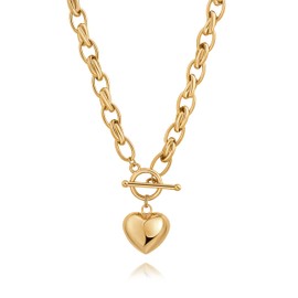 JWEIWENCAY 18K Gold Plated Heart Pendant Short Necklace for Women Vintage Oval Charm Thick necklace, Minimalist Beaded Elegant Collarbone Chain