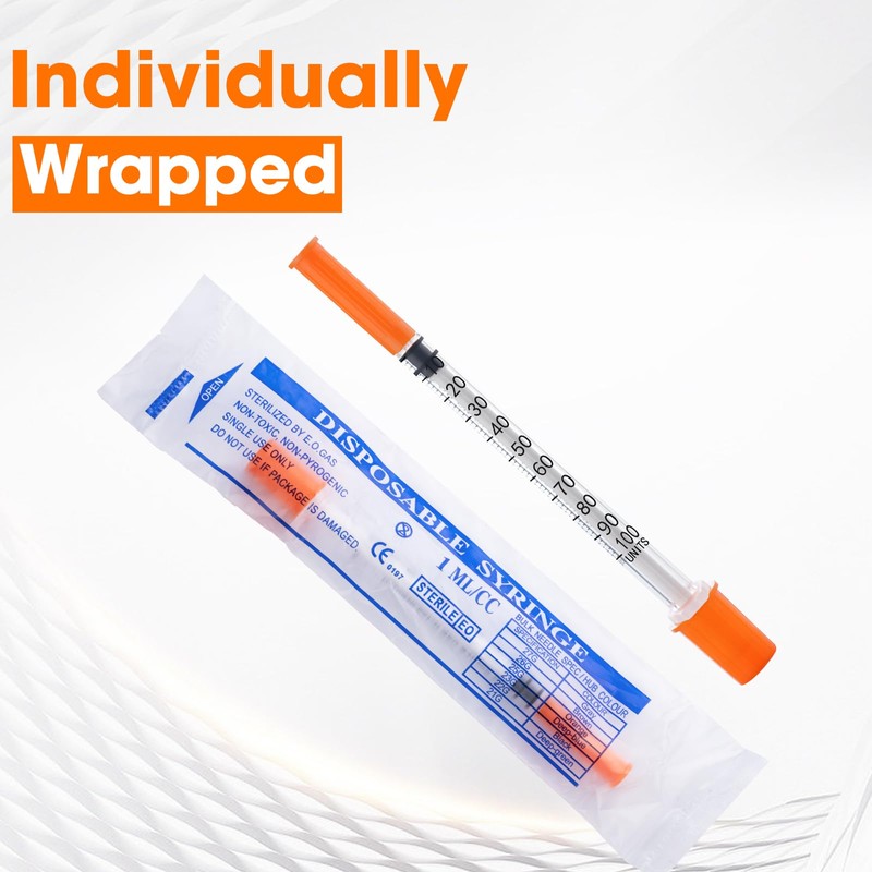 1ml 27G 5/16 Inch Syringe, 100 Pack