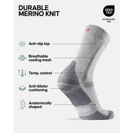 Merino Wool Hiking & Walking Socks 3 pack (Light Grey, US Men, Women 13.5-16.0)