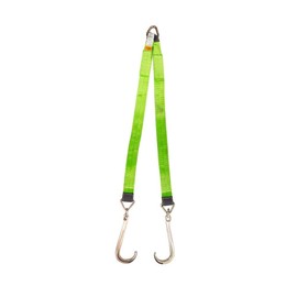 Mytee Products 3" x 48" V Bridle Tow Straps w/ 15" J Hook, Hi-Viz Green Polyester Webbing, 5400 lbs WLL, Recovery V Strap w/Reinforced Webbing for Towing, Wrecker, Rollback, Car Hauler