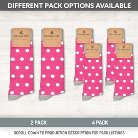 No Cold Feet Men’s Dress Socks, Fun Colorful Patterned, Mid-Calf, Cotton Blend, Fuchsia with White Polka Dots