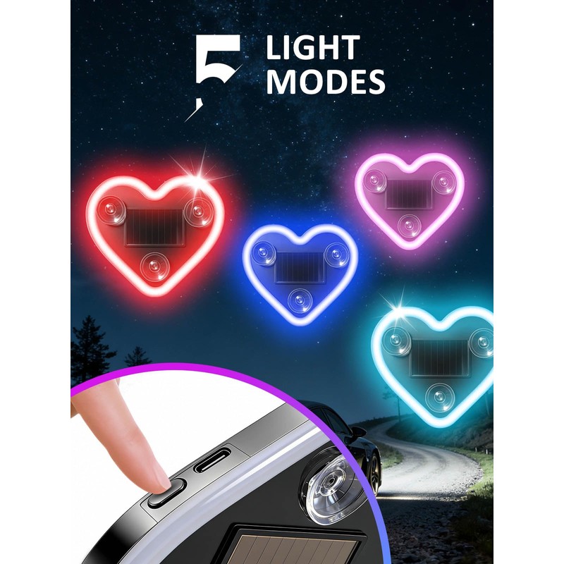 Car LED Ambient Light - Solar-Powered Heart-Shaped LED Neon Light,