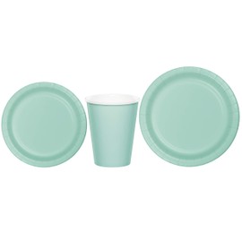 Baxters Party Bundles Bulk, Mint Green, 96 Count 9 Inch Round Paper Plates, 96 Count 9 Ounce Hot/Cold Paper Cups, 96 Count 7 Inch Round Paper Plates, Pack Contains 288 Pieces