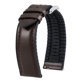 BINLUN Leather Watch Band 14mm Quick Release Premium Oil Wax Leather and Breathable Silicone Hybrid Watch Bands Replacement Strap for Men Women (Brown,Silver Buckle)