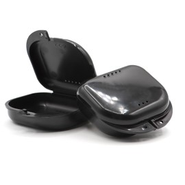 Henry Schein Retainer Cases for Retainers, Dentures, Mouth Guards, and other Accessories. With Vent Holes and Write-on I.D. Area, Secure Snap Closure - Black (2 Pack)