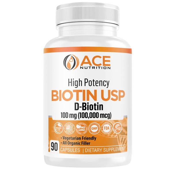 ACE NUTRITION High Potency Biotin USP (D-Biotin) 100mg (100,000mcg) (3)