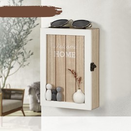 QILICZ Wooden Key Cabinet with Dried Flowers Key Cabinet 6 Key Hooks Key Rack Wall Decoration L for Entrance, Hallway, Office Key Holder Key Holder