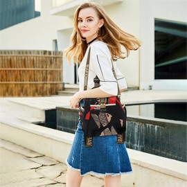 DEEVORCA Women Backpack Exquisite Ladies Shoulder Bag Fashion Print Hardware Distressed Design Hidden Anti Theft Zipper Crossbody Bag Vacation Outdoor Travel Waterproof Oxford Cloth Red A