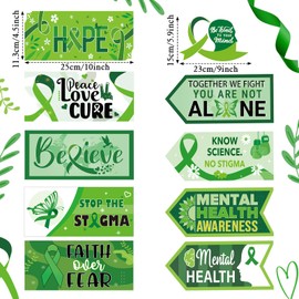 Trandraft 20 Pcs Mental Health Awareness Signs Green Ribbon Party Directional Sign Hope Faith Strength Inspiring Paper Mental Health Awareness Decorations Photo Prop for Mental Health Party Supplies