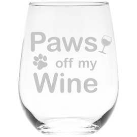 C M Paws Off My Wine Funny Stemless Wine Glass - Funny Dog Lover Gift for Women and Men - 17 oz.