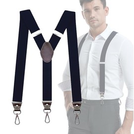 SupSuspen Y-Back Suspenders 1.4''Heavy Duty Braces&3 Leather Hooks on Belt Loops