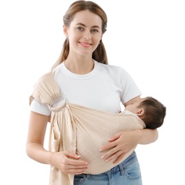 Vrbabies Baby Sling, Newborn Baby Carrier, Face to Face Carrier, Baby Strap, For Moms and Dads, Ultra Lightweight, Cotton Linen, Mesh, Baby Shower Gift (Cream)