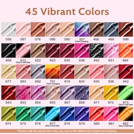 Lavender Violets Gel Nail Polish Kit with U V Light, 45 Colors Gel Polish Nail Set with Base and Matte & Glossy Top Coat Soak Off All Season Gel Nail Kit Manicure Tools Gifts for Women LA00