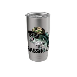 Basshole Camo Hat Sunglasses Funny Fishing Bass Stainless Steel Insulated Tumbler