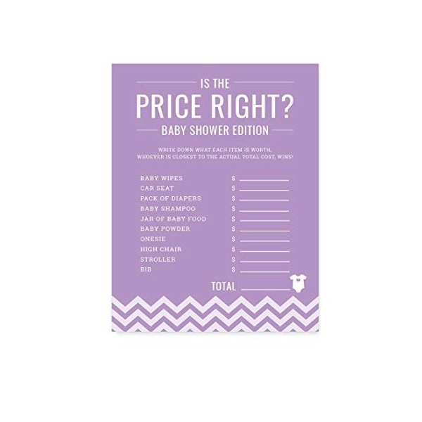 25 Andaz Press Lavender Chevron Girl Baby Shower Collection Games Activities Decorations Is the Price Right Game Cards 20-pack
