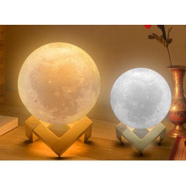 Knight Moon Lamp - Touch Control, Adjustable Brightness & Colour Changing from White to Yellow, Mood Lighting for Bedroom, 3D Lunar Lamp (12 x 12 x 16.5 cm)