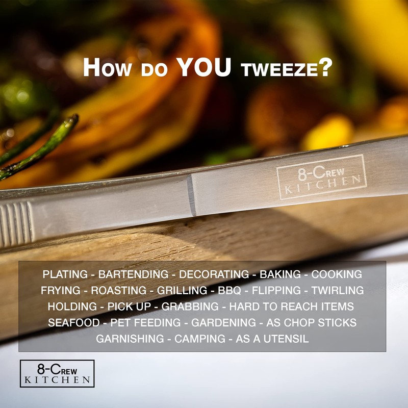8-CREW KITCHEN Cooking Tweezers - 12 inch 304 Stainless Steel