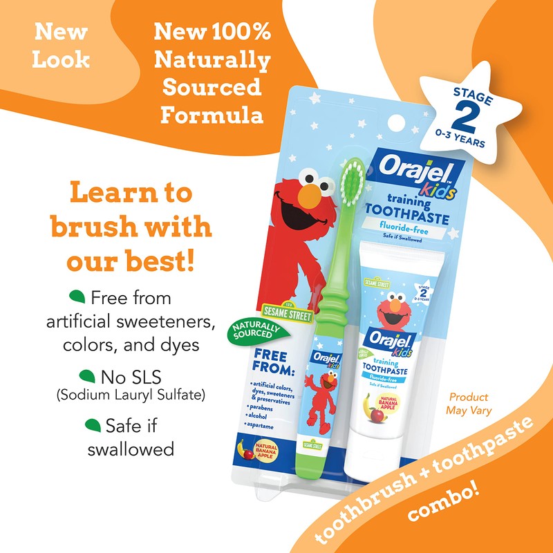 Orajel Elmo Fluoride-Free Tooth & Gum Cleanser with Toothbrush, Combo