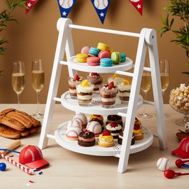 Marsui 3 Tier Baseball Serving Trays Wooden Shaped Baseball Platters 12'' 10'' 8'' Oval Charcuterie Plate Board Reusable Party Serving Plate for Game Tailgate Party Supplies