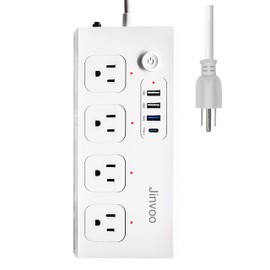 Jinvoo Power Strip 40W PD Surge Protector 1 Type-C 1 USB C 3 USB 4 AC outlets 5 Foot Extension Cord Power bar with USB Flat Plug for Home Office Hotel cETL